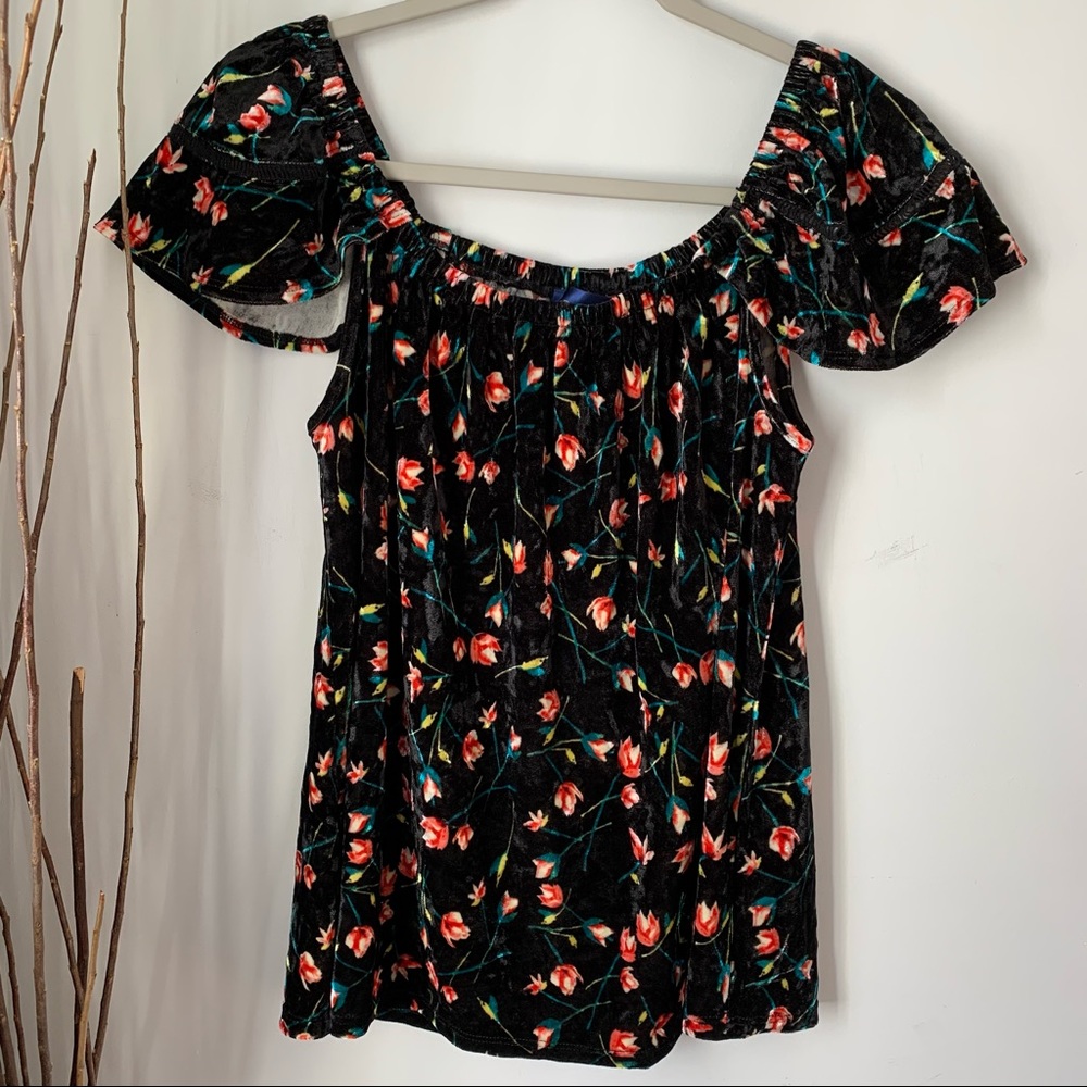Blue Rain Top Romantic Off the Shoulder Floral Womens Size Small